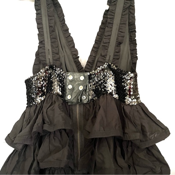 MANOUSH Tiered Ruffle Deep V neck Dress Black Size 40 
US 8 floor length - Picture 6 of 12